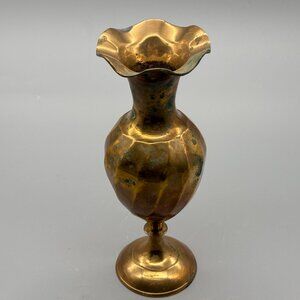 Vintage Brass Pedestal Vase With Fluted Rim and Hammered Detail Elegant
